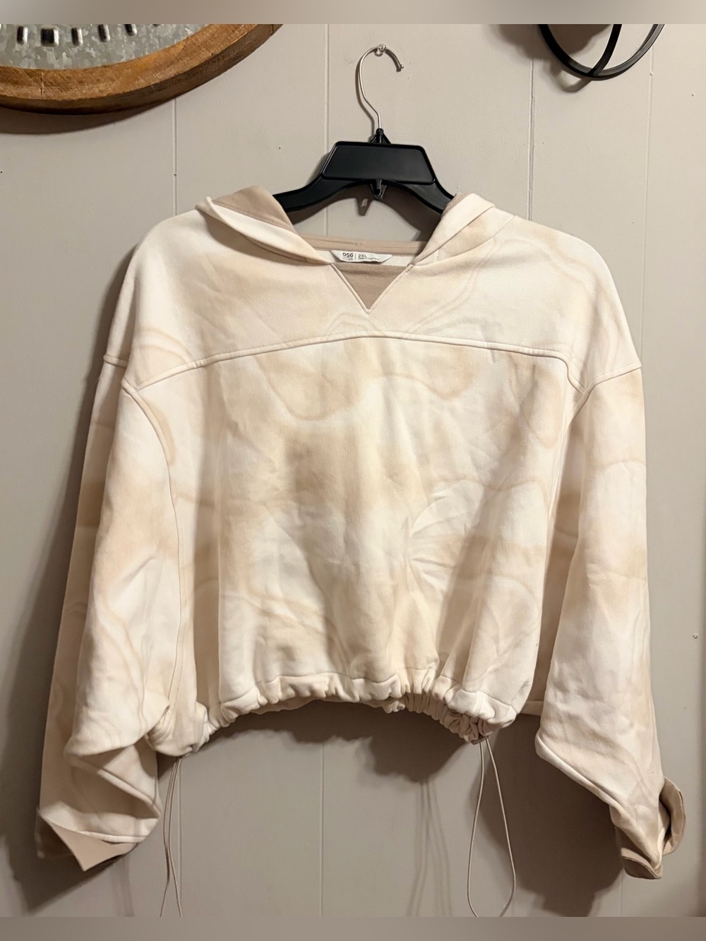 DSG Cream Tie-Dye Drawcord Hoodie Crop